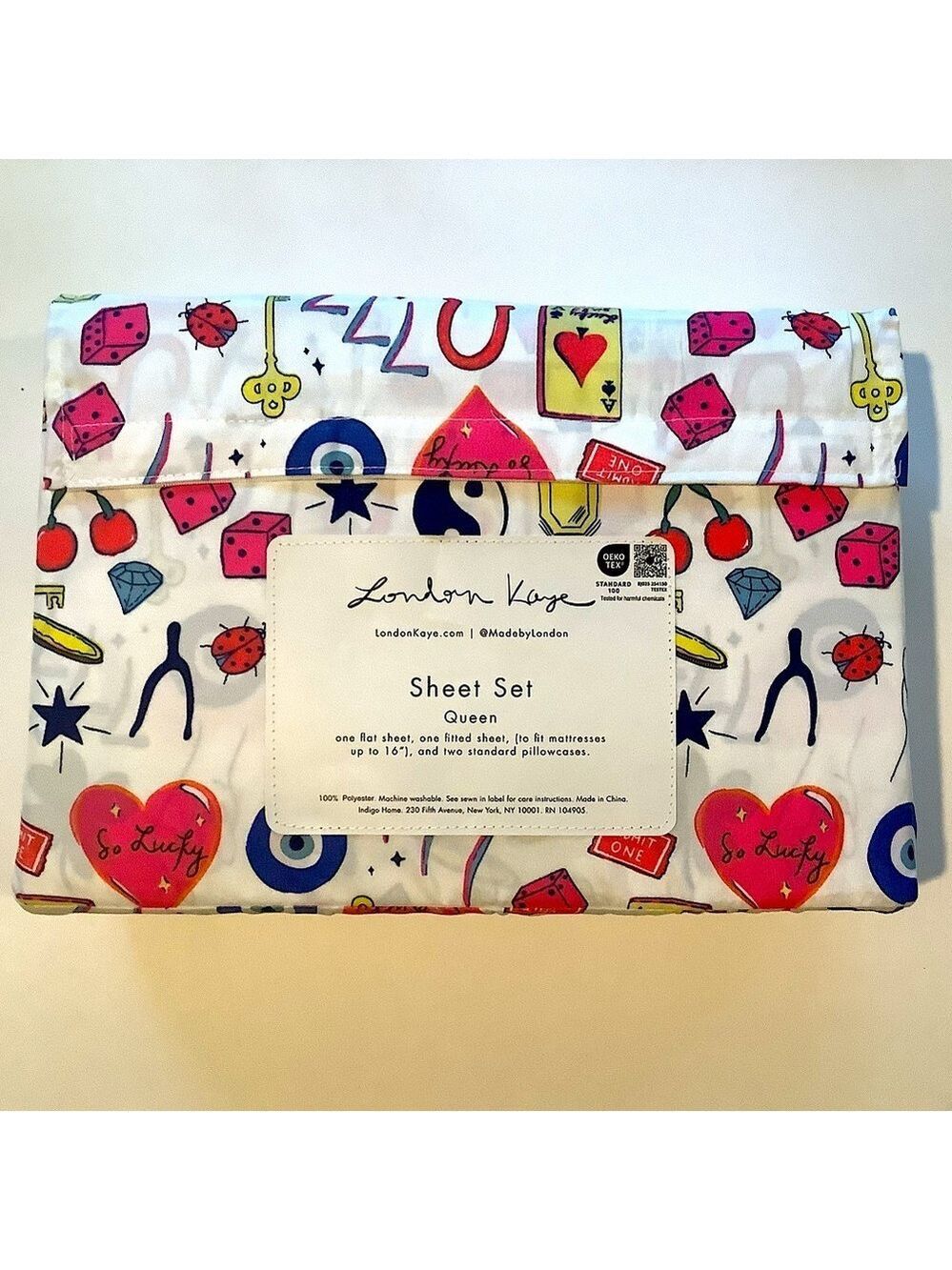 London Kaye Lucky Girl 4 Piece Queen Sheet Set New - Picture 3 of 4